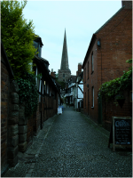 And looking up Church Lane to the steeple of St Michael and All Angels Church, Ledbury.png